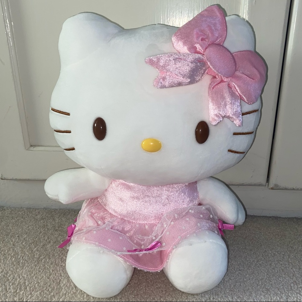 Sanrio Hello Kitty plush with pink polka dot lace dress/ skirt
